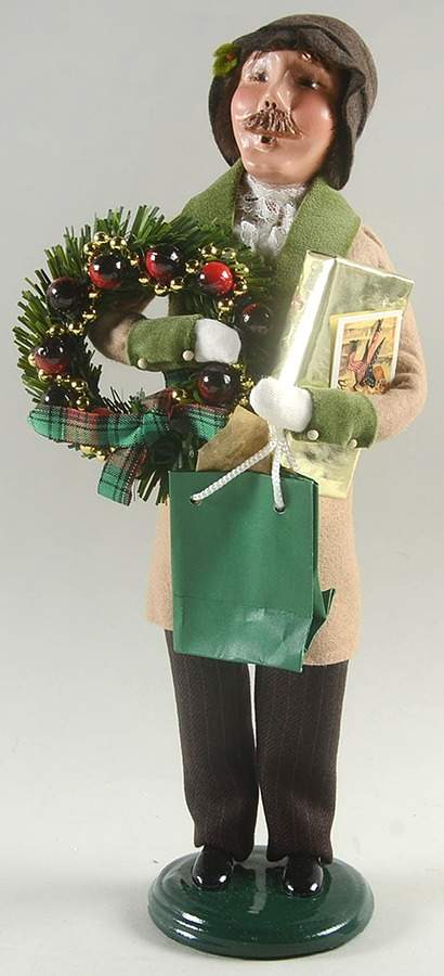 Talbots Carolers Victorian Man Shopper With Wreath & Bag - No Box by Byers' Choice Ltd-1