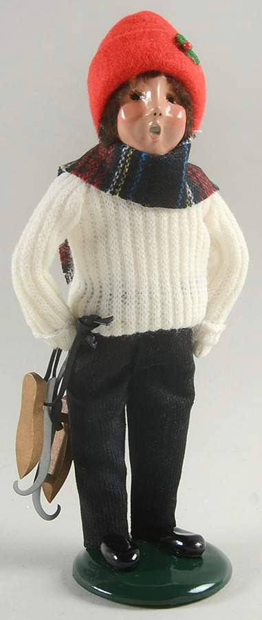 Talbots Carolers Boy With Skates-White Sweater - No Box by Byers' Choice Ltd-1