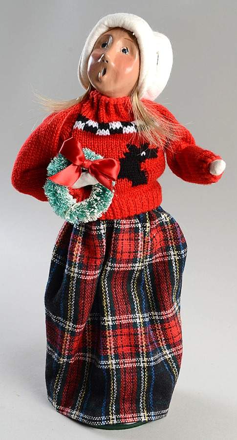 Talbots Carolers Woman In Dog Sweater With Small Wreath - No Box by Byers' Choice Ltd-1