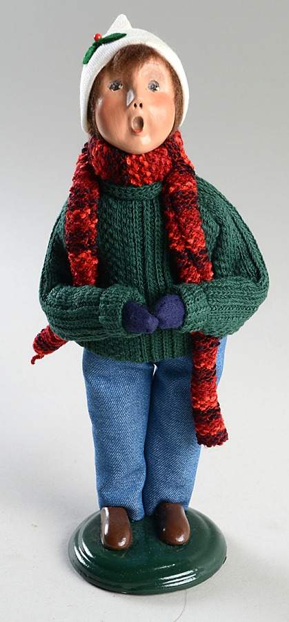 Talbots Carolers Boy In Green Sweater & Denim Pants - No Box by Byers' Choice Ltd-1