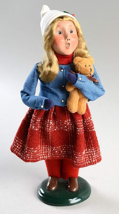 Talbots Carolers Girl In Denim Top With Teddy Bear - No Box 42 by Byers' Choice Ltd-1