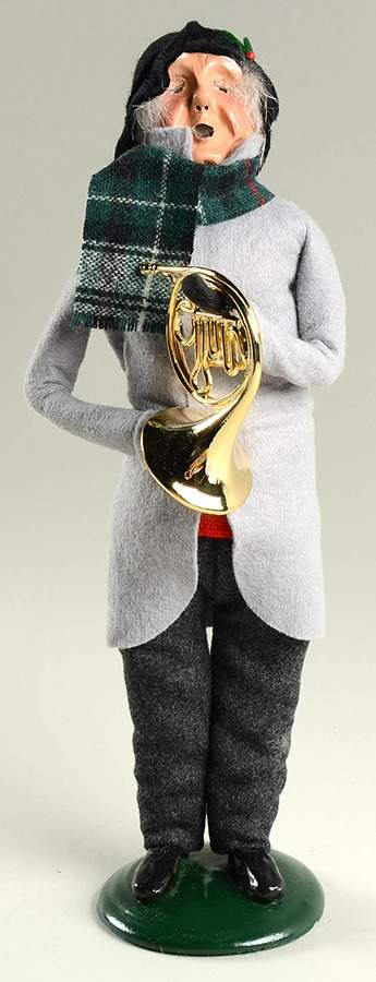Christmas Waits Man With French Horn-Grey Coat - No Box by Byers' Choice Ltd-1