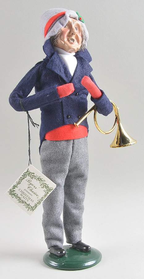 Christmas Waits Man With Post Horn-Blue Coat-Red Vest - No Box by Byers' Choice Ltd-1