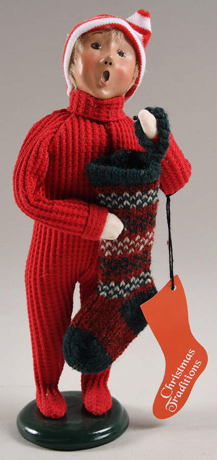 Night Before Christmas Boy With Stocking Red Pajamas - No Box by Byers' Choice Ltd-1