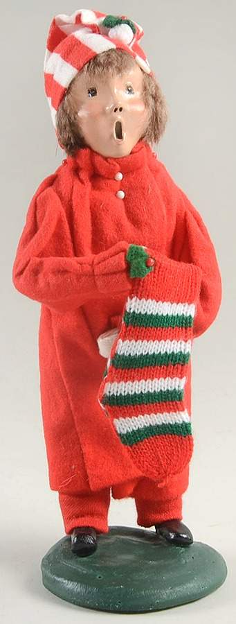 Night Before Christmas Boy With Stocking Red Night Shirt - No Box by Byers' Choice Ltd-1