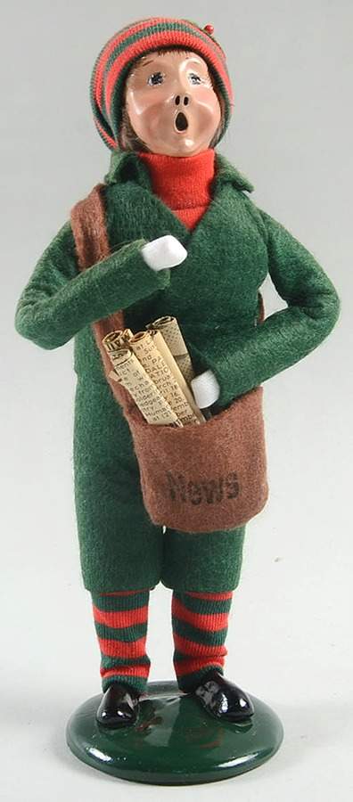 Street Vendors Newspaper Boy-Green & Red Stockings/Cap - No Box by Byers' Choice Ltd-1