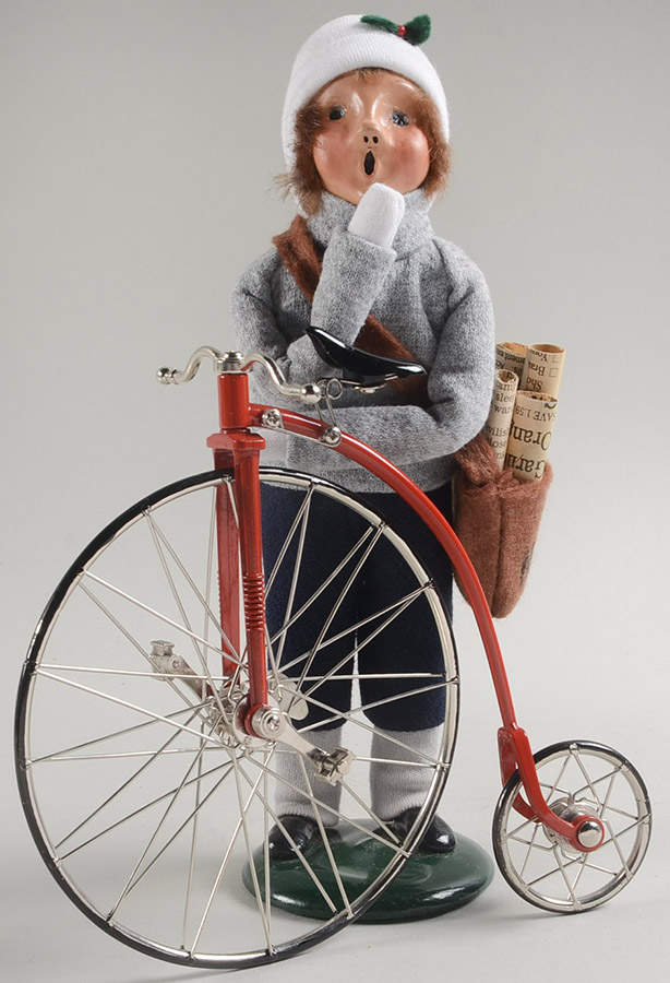 Street Vendors Newspaper Boy With Penny Faithing Bike - No Box by Byers' Choice Ltd-1