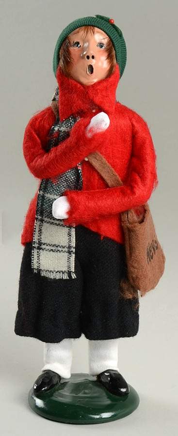 Street Vendors Newspaper Boy-Red Green Hat/Red Coat - No Box by Byers' Choice Ltd-1