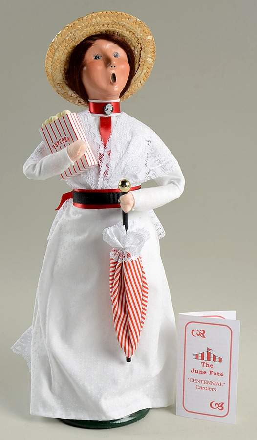 Spring Store Exclusives Woman In White With Striped Umbrella - No Box by Byers' Choice Ltd-1