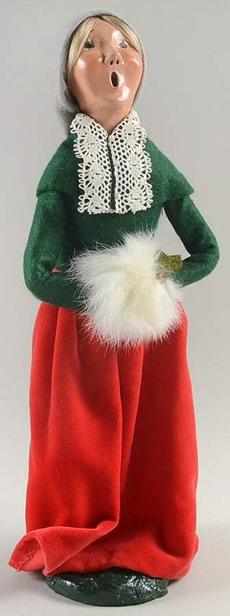 Victorian Assorted Carolers Woman With Muff-Green Red - No Box by Byers' Choice Ltd-1