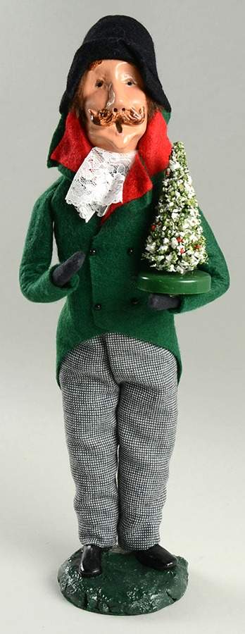 Victorian Assorted Carolers Mustache Man With Tree-Green Coat - No Box by Byers' Choice Ltd-1