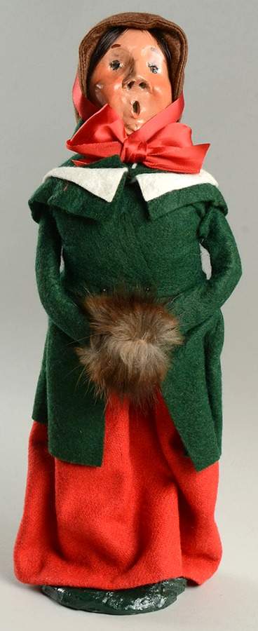 Victorian Assorted Carolers Woman With Muff-Green Coat Red Ribbon - No Box by Byers' Choice Ltd-1