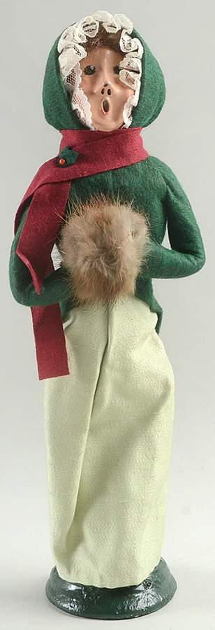 Victorian Assorted Carolers Woman With Muff-Green Hood Burgundy Scar - No Box by Byers' Choice Ltd-1