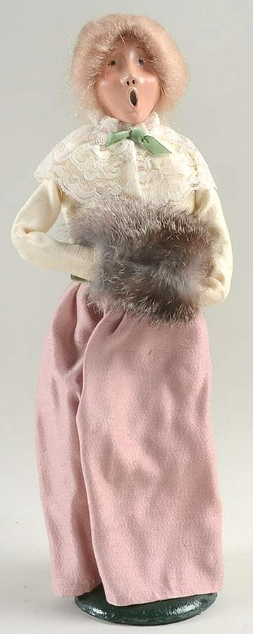 Victorian Assorted Carolers Woman With Muff-Pink Skirt Green Belt - No Box by Byers' Choice Ltd-1