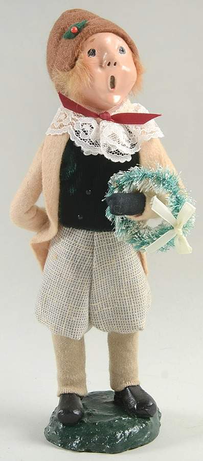 Victorian Assorted Carolers Boy With Wreath-Tan Coat - No Box by Byers' Choice Ltd-1