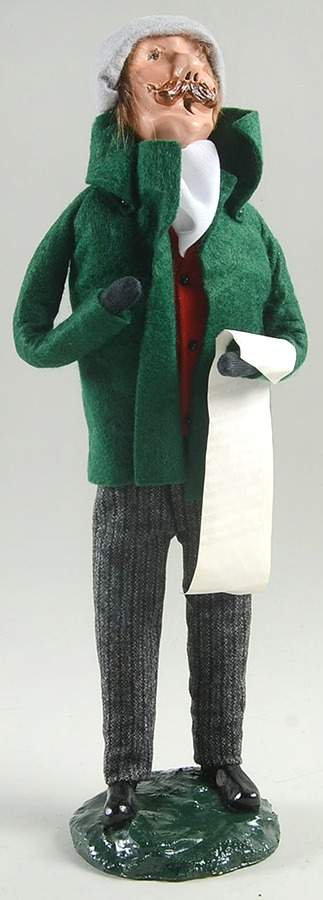 Victorian Assorted Carolers Mustache Man With Music-Green Coat Red V - No Box by Byers' Choice Ltd-1