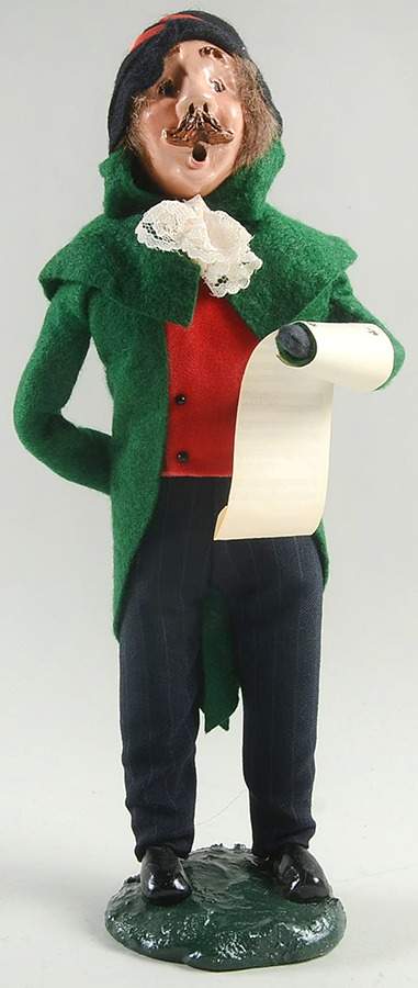 Victorian Assorted Carolers Mustache Man With Music-Green Coat Red V - No Box by Byers' Choice Ltd-1