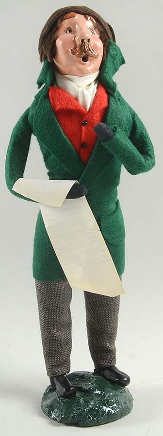 Victorian Assorted Carolers Mustache Man With Music-Green Coat Red V - No Box by Byers' Choice Ltd-1