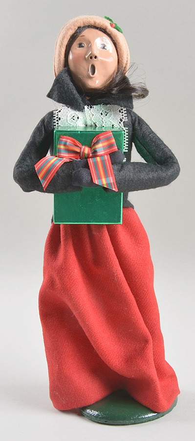 Victorian Assorted Carolers Woman With Gift-Black Coat Red Skirt - No Box by Byers' Choice Ltd-1