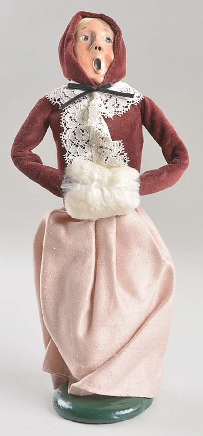 Victorian Assorted Carolers Woman With Muff-Burgundy Velvet Pink - No Box by Byers' Choice Ltd-1