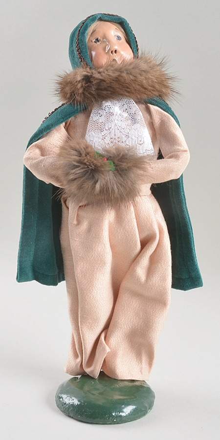 Victorian Assorted Carolers Woman With Muff-Green Cape - No Box by Byers' Choice Ltd-1