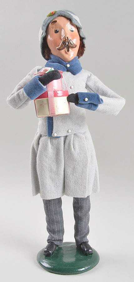 Victorian Assorted Carolers Mustache Man With Gift-Grey Blue Trim - No Box by Byers' Choice Ltd-1