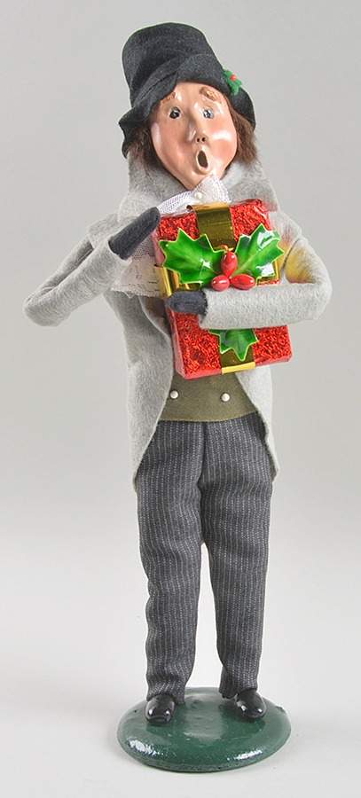 Victorian Assorted Carolers Man With Gift-Grey - No Box by Byers' Choice Ltd-1