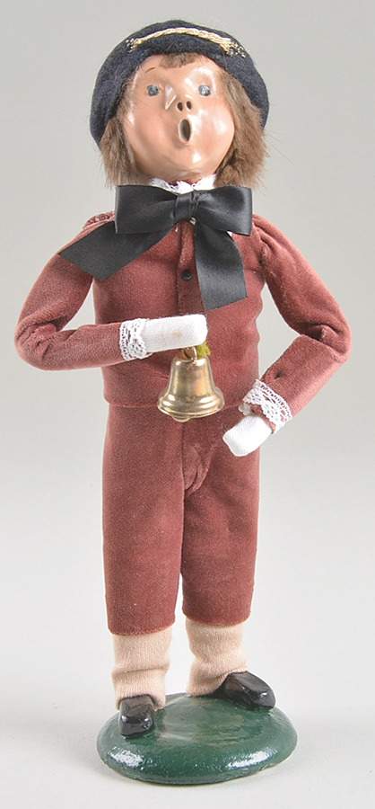 Victorian Assorted Carolers Boy With Bell-Brown Velvet Suit - No Box by Byers' Choice Ltd-1