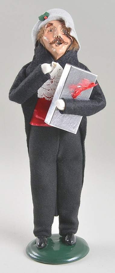 Victorian Assorted Carolers Mustache Man With Gift-Black - No Box by Byers' Choice Ltd-1