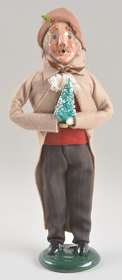 Victorian Assorted Carolers Mustache Man With Tree-Tan Coat - No Box by Byers' Choice Ltd-1