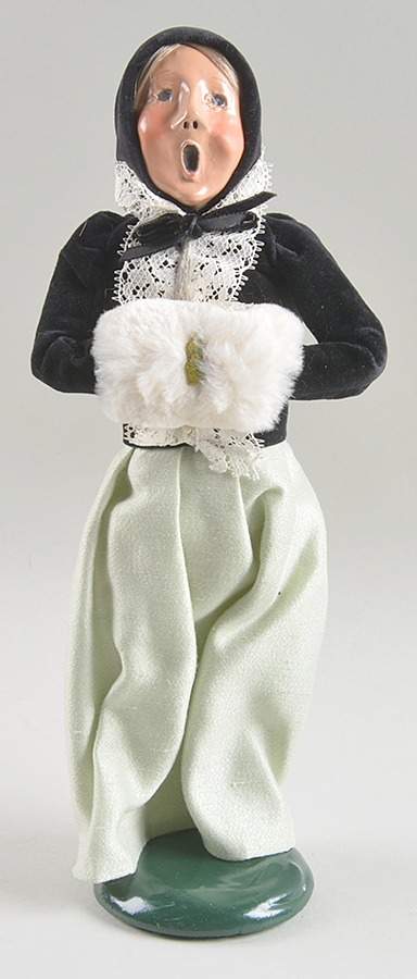 Victorian Assorted Carolers Woman With Muff-Black Coat Mint Green Sk - No Box by Byers' Choice Ltd-1