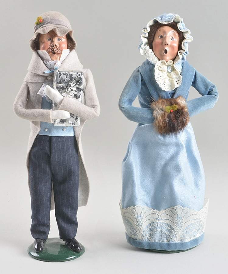 Victorian Assorted Carolers Man & Woman With Gift-Blue - No Box by Byers' Choice Ltd-1