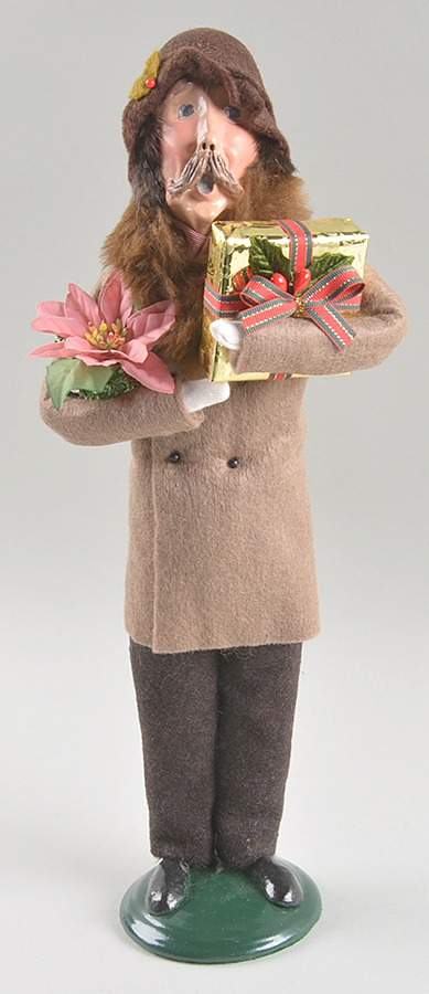 Victorian Assorted Carolers Mustache Man With Gift & Poinsettia-Tan - No Box by Byers' Choice Ltd-1