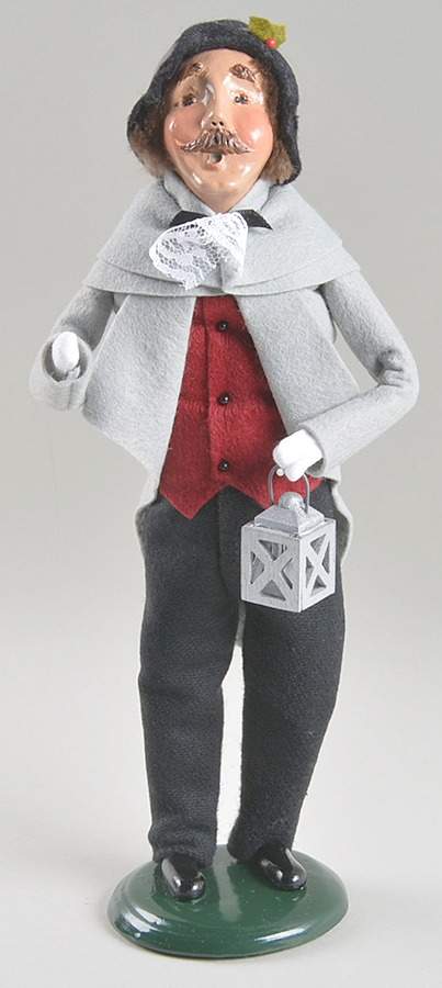 Victorian Assorted Carolers Man With Grey Lantern-Grey Coat - No Box by Byers' Choice Ltd-1