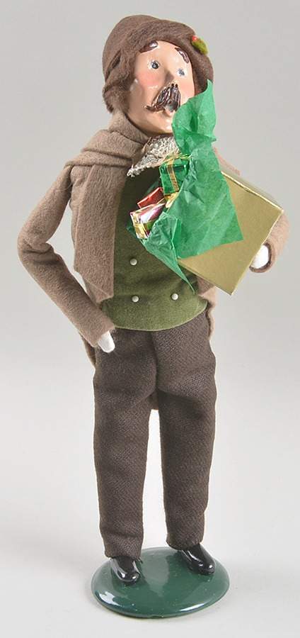 Victorian Assorted Carolers Mustache Man With Gift Box Of Gifts - No Box by Byers' Choice Ltd-1