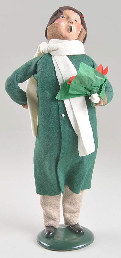 Victorian Assorted Carolers Man With A Poinsettia-Long Green Coat - No Box by Byers' Choice Ltd-1