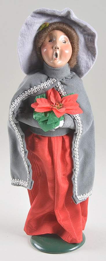 Victorian Assorted Carolers Woman With Poinssettia-Grey Cape-Big Hat - No Box by Byers' Choice Ltd-1