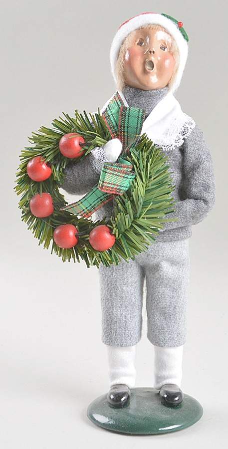 Victorian Assorted Carolers Boy With Apple Wreath-Grey Suit - No Box 258 by Byers' Choice Ltd-1