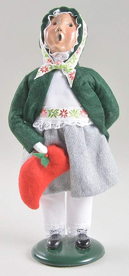 Victorian Assorted Carolers Girl With Red Stocking-Green Coat - No Box by Byers' Choice Ltd-1