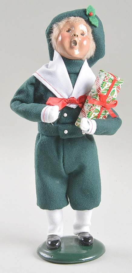 Victorian Assorted Carolers Boy With Gift-Green Suit - No Box by Byers' Choice Ltd-1