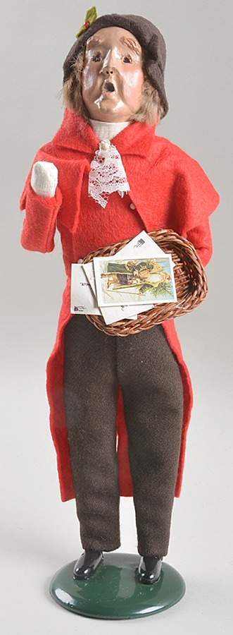 Victorian Assorted Carolers Man With Christmas Cards Tray-Red Coat - No Box by Byers' Choice Ltd-1
