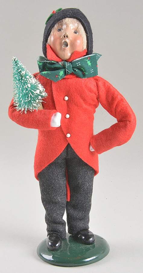 Victorian Assorted Carolers Boy With Tree-Red Coat - No Box by Byers' Choice Ltd-1