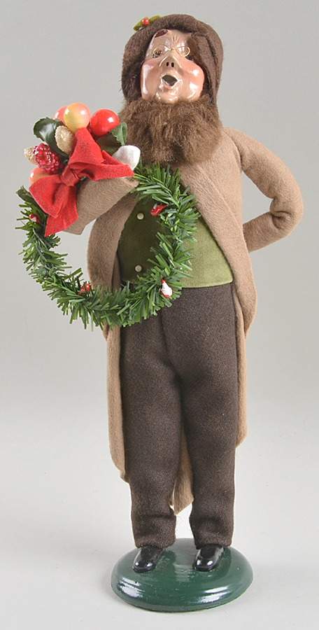 Victorian Assorted Carolers Man With Wreath-Fur Collar Brown Coat - No Box by Byers' Choice Ltd-1