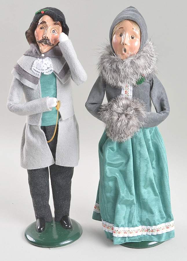 Victorian Assorted Carolers Man And Woman-Green And Grey - No Box by Byers' Choice Ltd-1