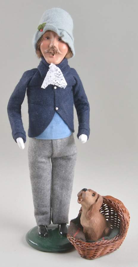 Victorian Assorted Carolers Man With Dog In Basket - No Box by Byers' Choice Ltd-1