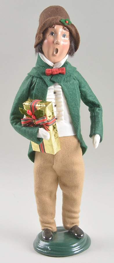 Victorian Assorted Carolers Man With Gift-Green Coat - No Box by Byers' Choice Ltd-1