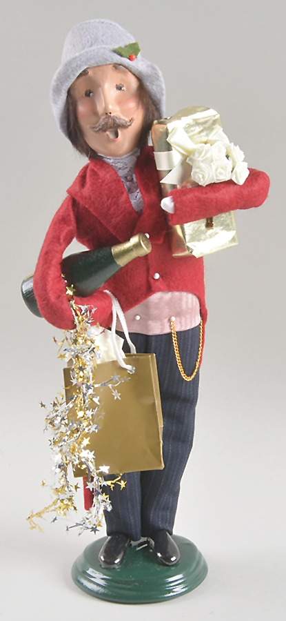 Victorian Assorted Carolers Shopper Man With Wine Bottle-Gift-Garlan - No Box by Byers' Choice Ltd-1