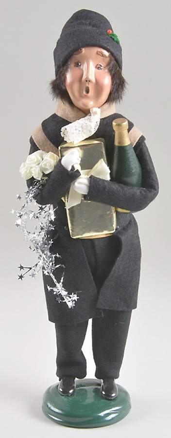 Victorian Assorted Carolers Shopper Man With Wine Bottle-Gift-Garlan - No Box by Byers' Choice Ltd-1