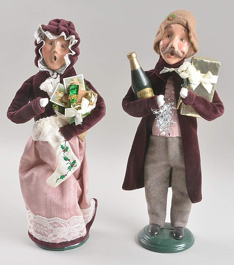 Victorian Assorted Carolers Man And Woman With Gifts-Pink And Burgun - No Box by Byers' Choice Ltd-1
