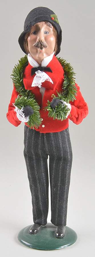 Victorian Assorted Carolers Mustache Man With Garland-Red Coat - No Box by Byers' Choice Ltd-1